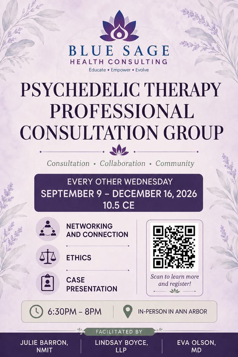 Professional psychedelic therapy consultation group to meet in Ann Arbor this fall