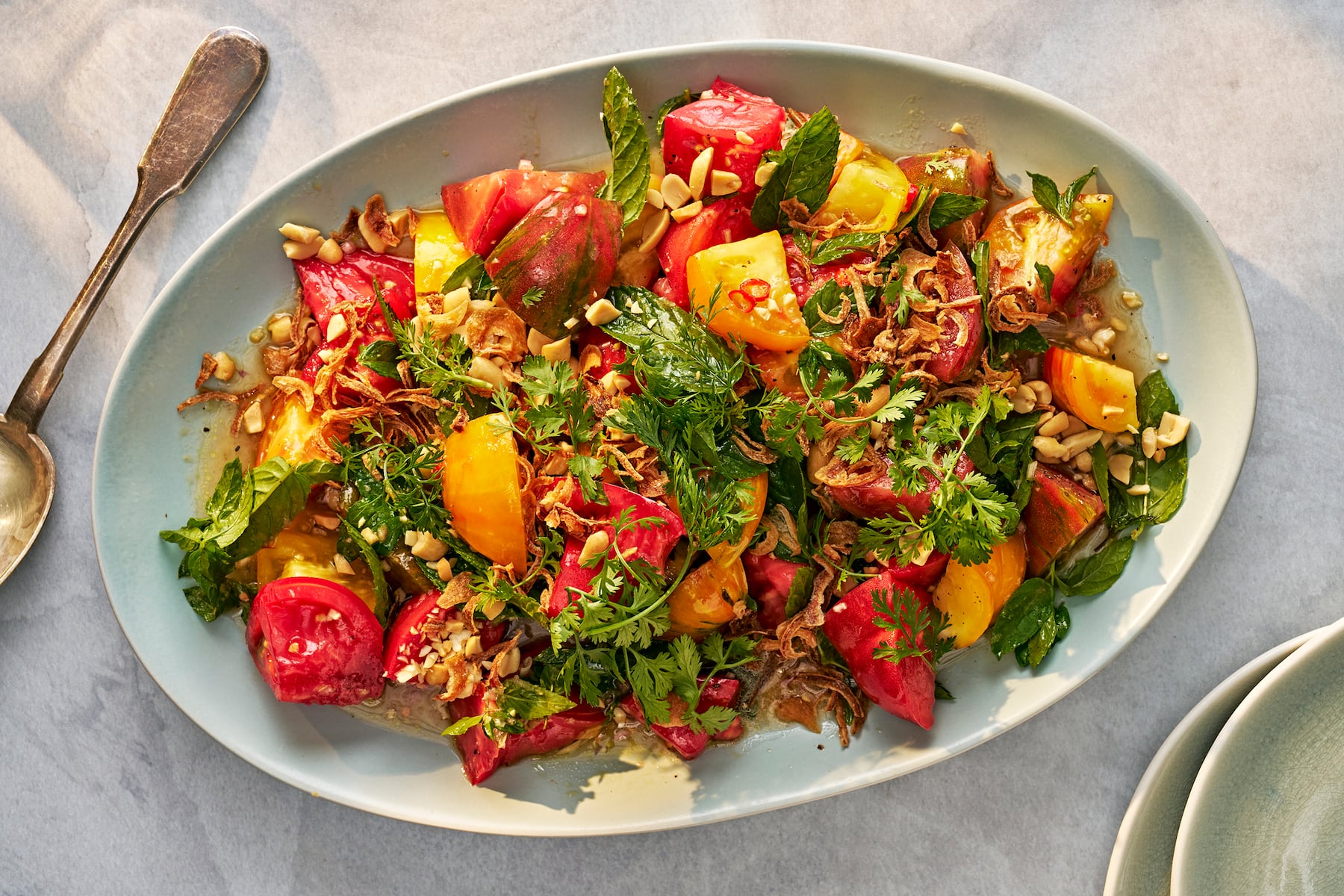 Heirloom tomatoes with fish sauce vinaigrette