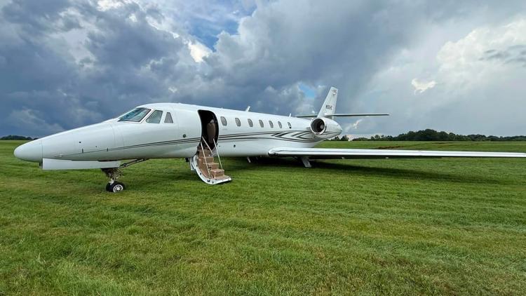 Citation jet veers off runway during storm at Statesville airport, no injuries reported