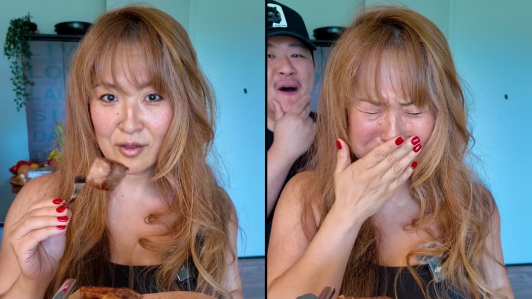 Woman breaks down in tears while eating steak after 14 years of veganism