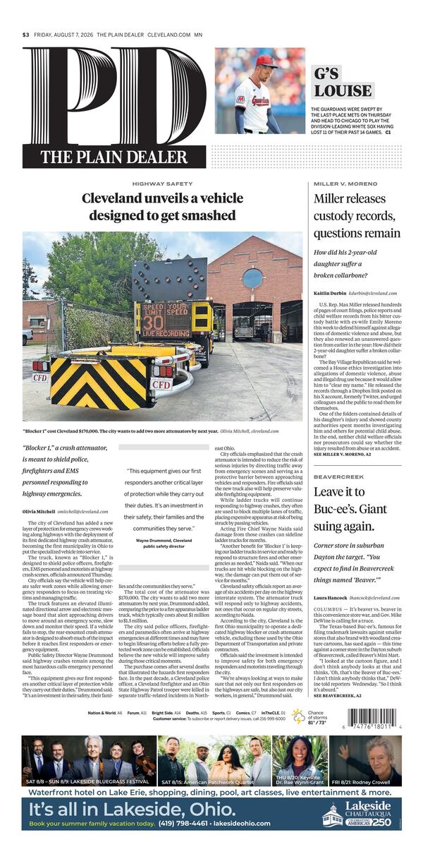 The Plain Dealer’s front page for August 7, 2026