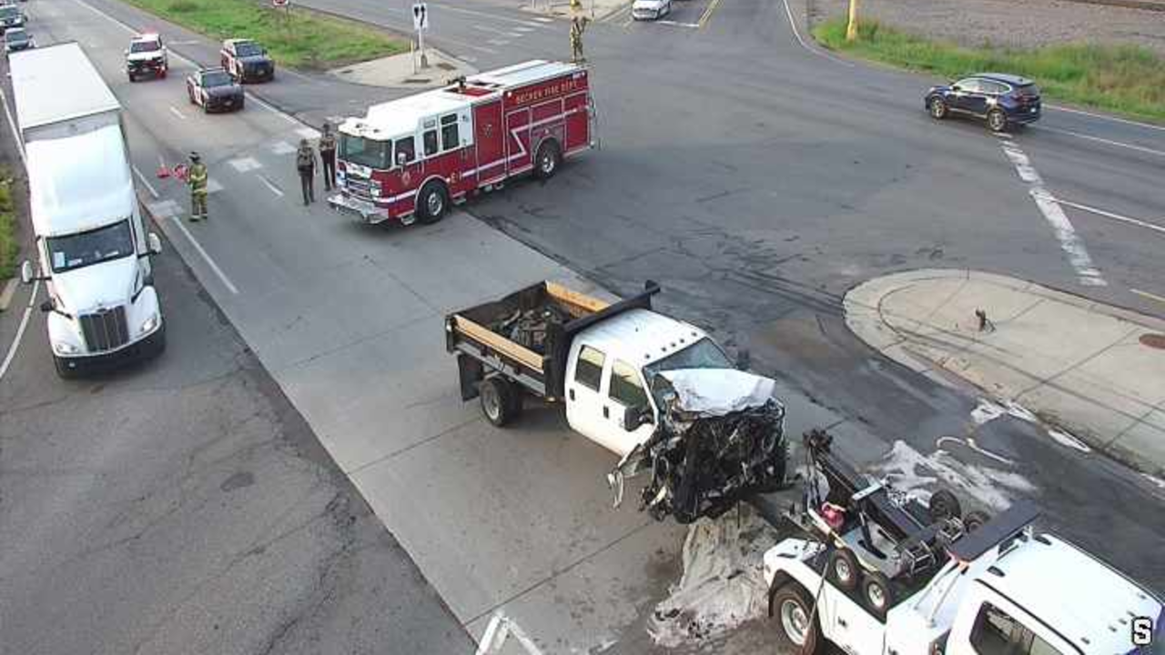 US-10 westbound lanes near Becker shut down after crash
