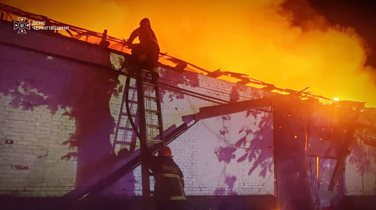 Warehouse building catches fire in Chernihiv Oblast after Russian drone attack