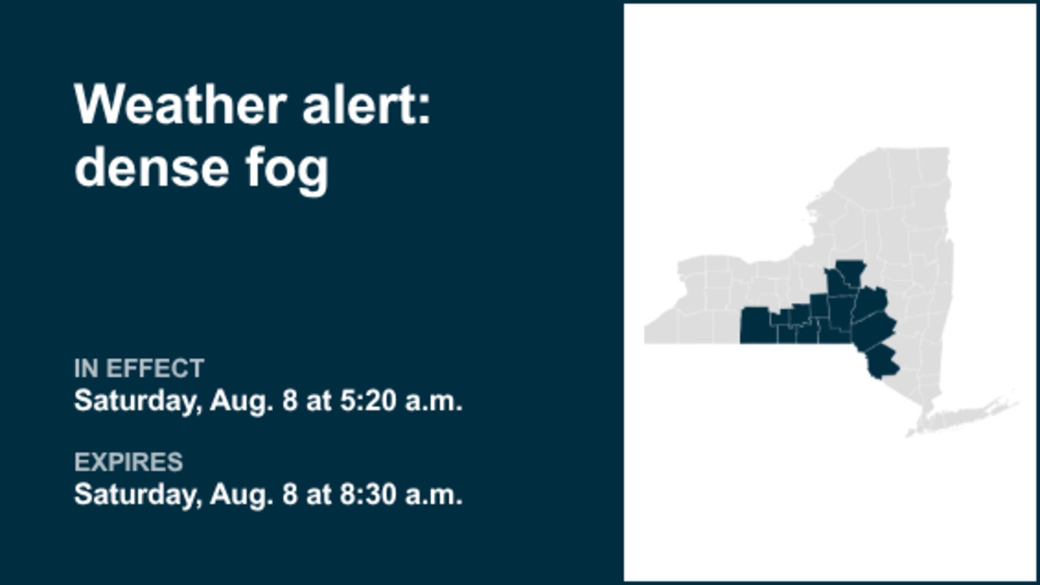 Weather alert issued for dense fog in parts of Upstate NY until Saturday morning