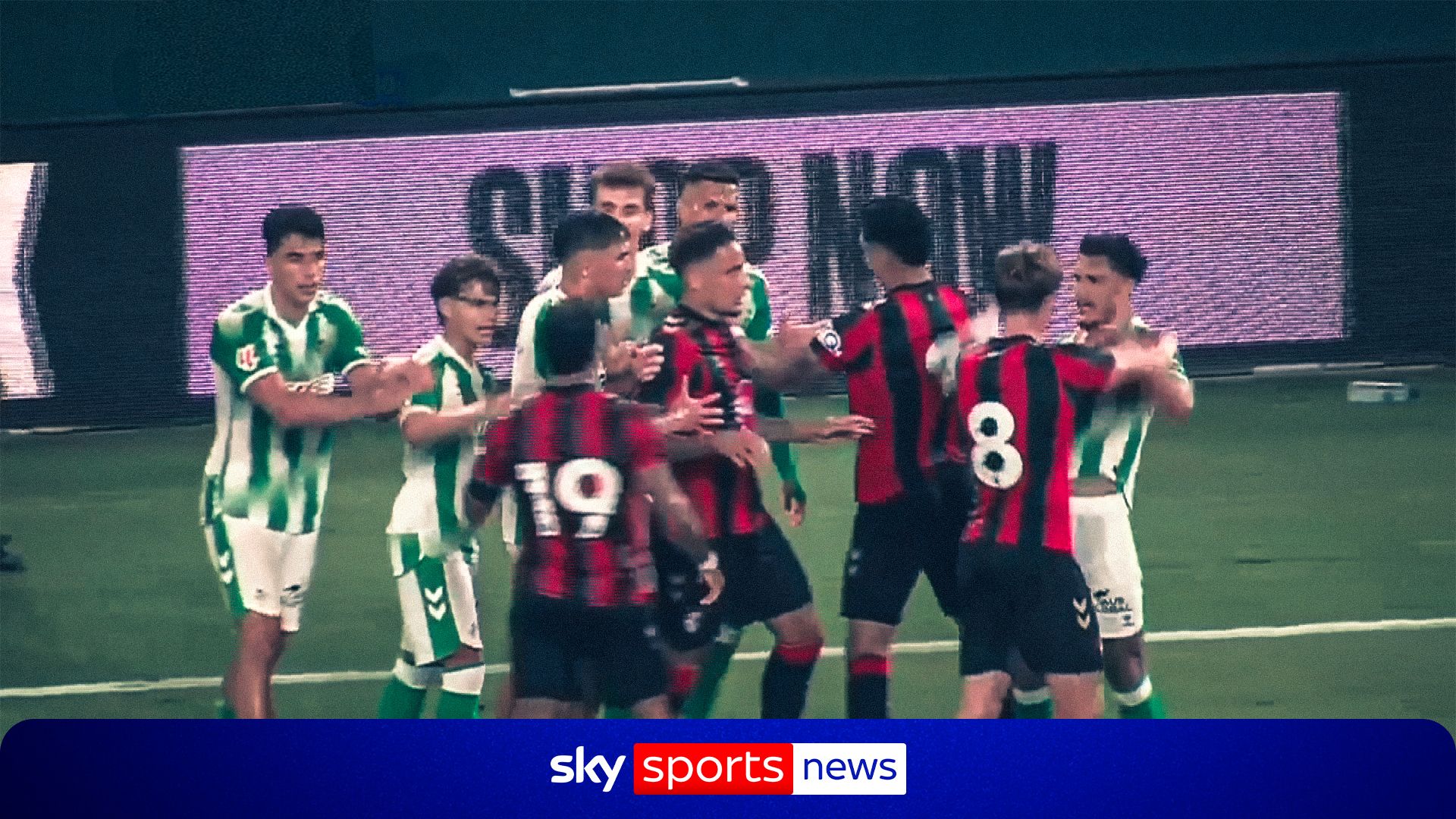 Not so friendly! TWO REDS as tempers flare between Bournemouth and Betis!