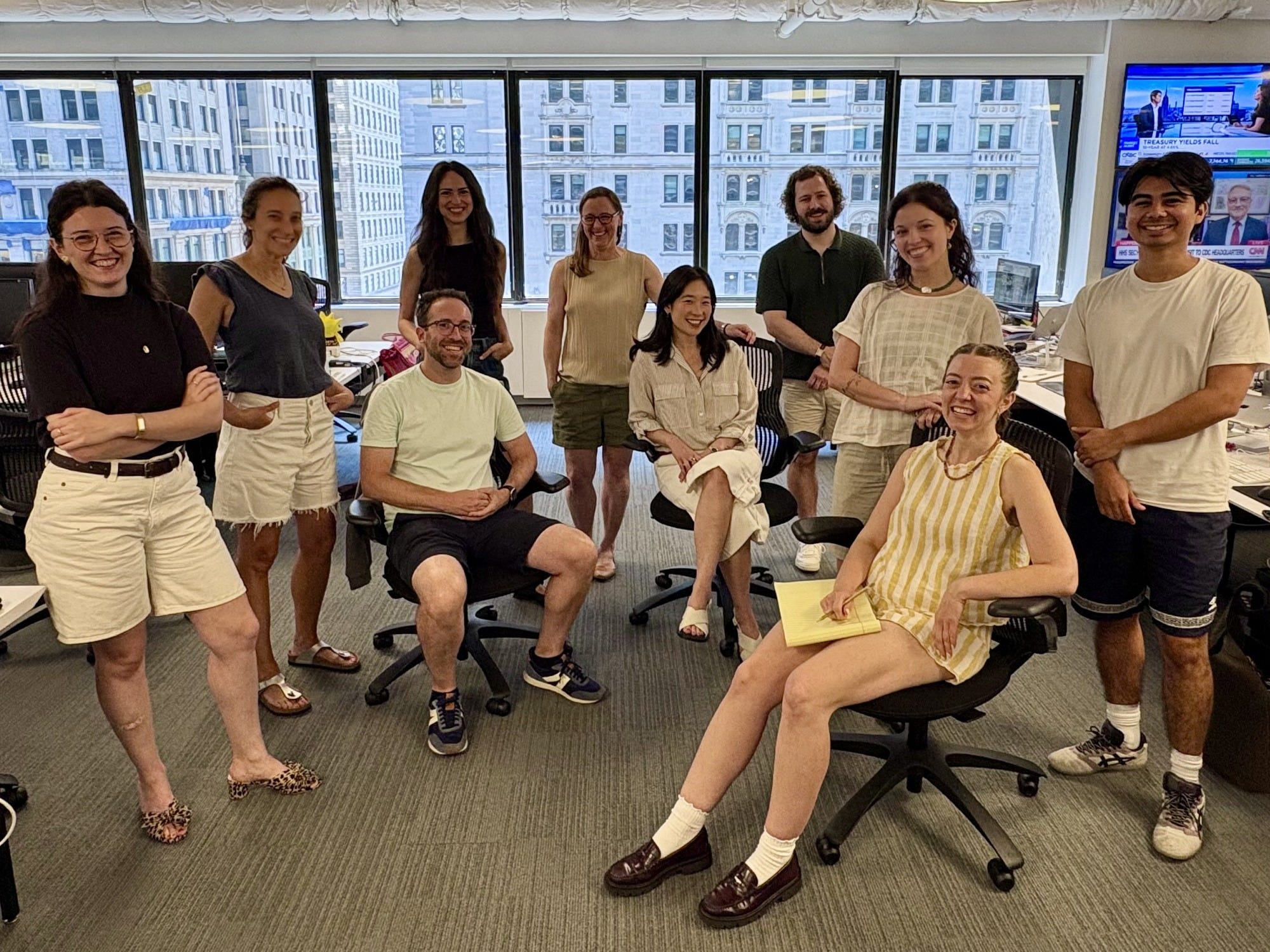 We wore shorts to the office. Our boss didn't.