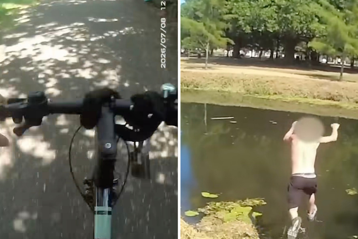Suspect jumps in river to avoid being arrested by police officer on borrowed bike