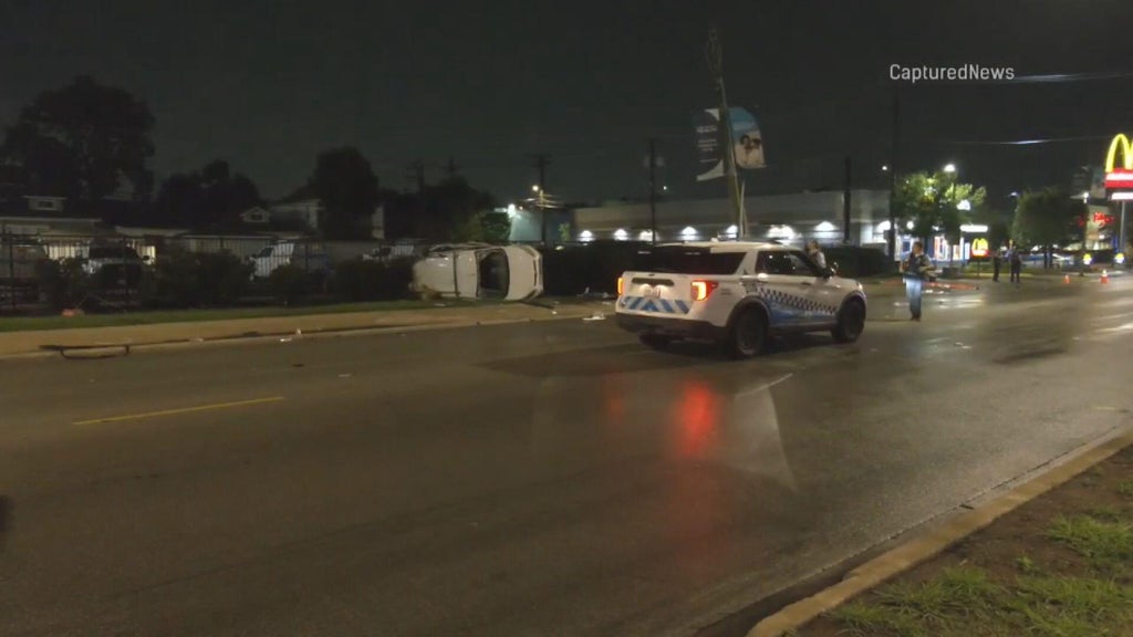 Car rolls over in crash in Chicago's Belmont Cragin community