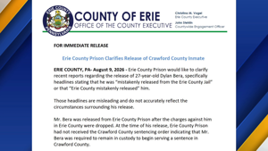 Statement from Erie County Prison on Released Inmate
