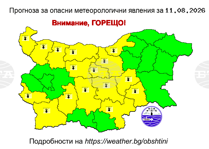 Yellow Heat Alert Issued for 16 Bulgarian Regions