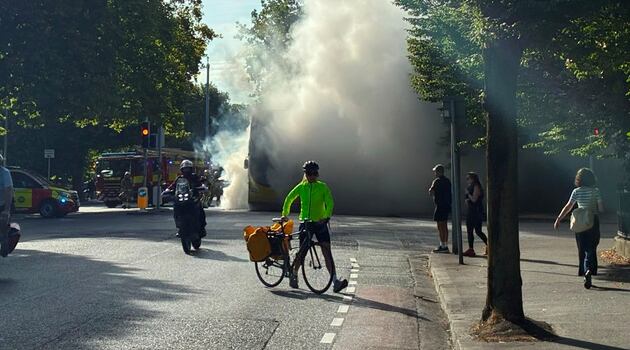 Dublin Bus catches fire in Donnybrook, emergency services at scene