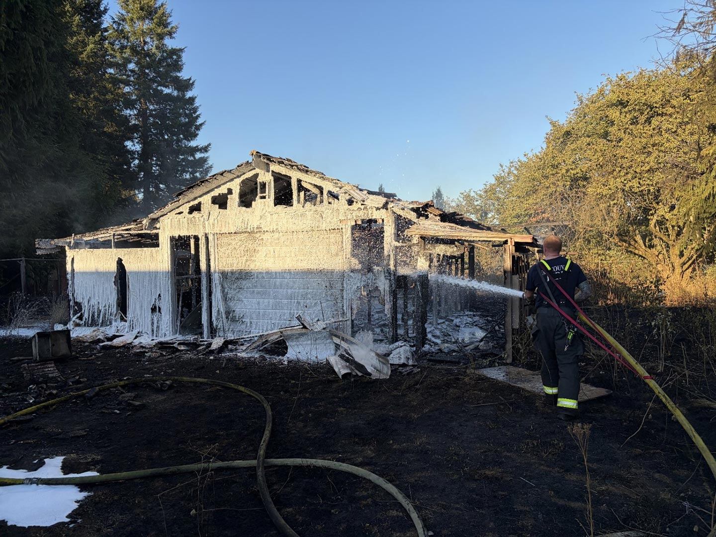Detached garage destroyed by fire in Camas