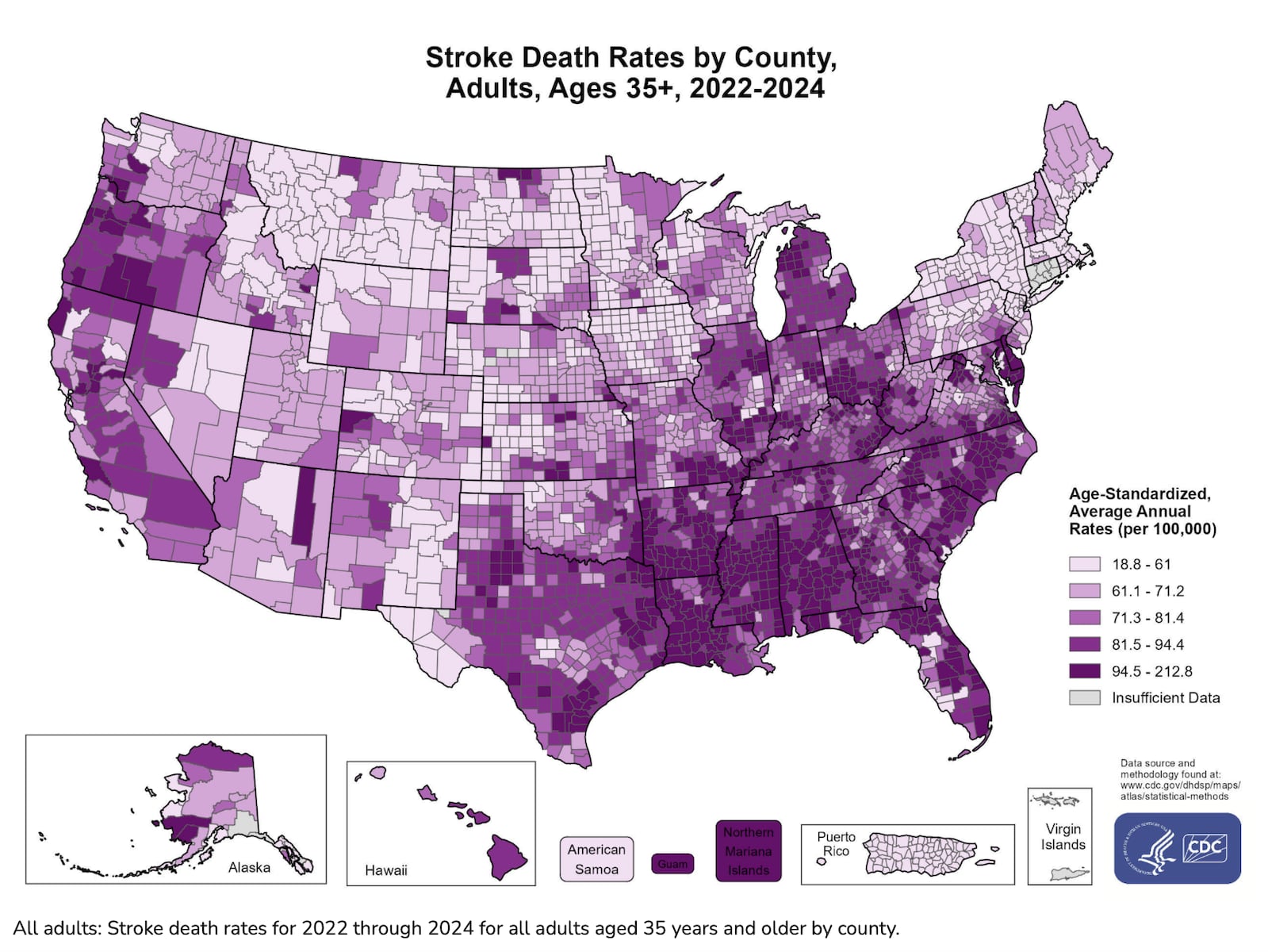 Stroke deaths are nearly 60% higher in the South than in the Northeast, CDC data shows