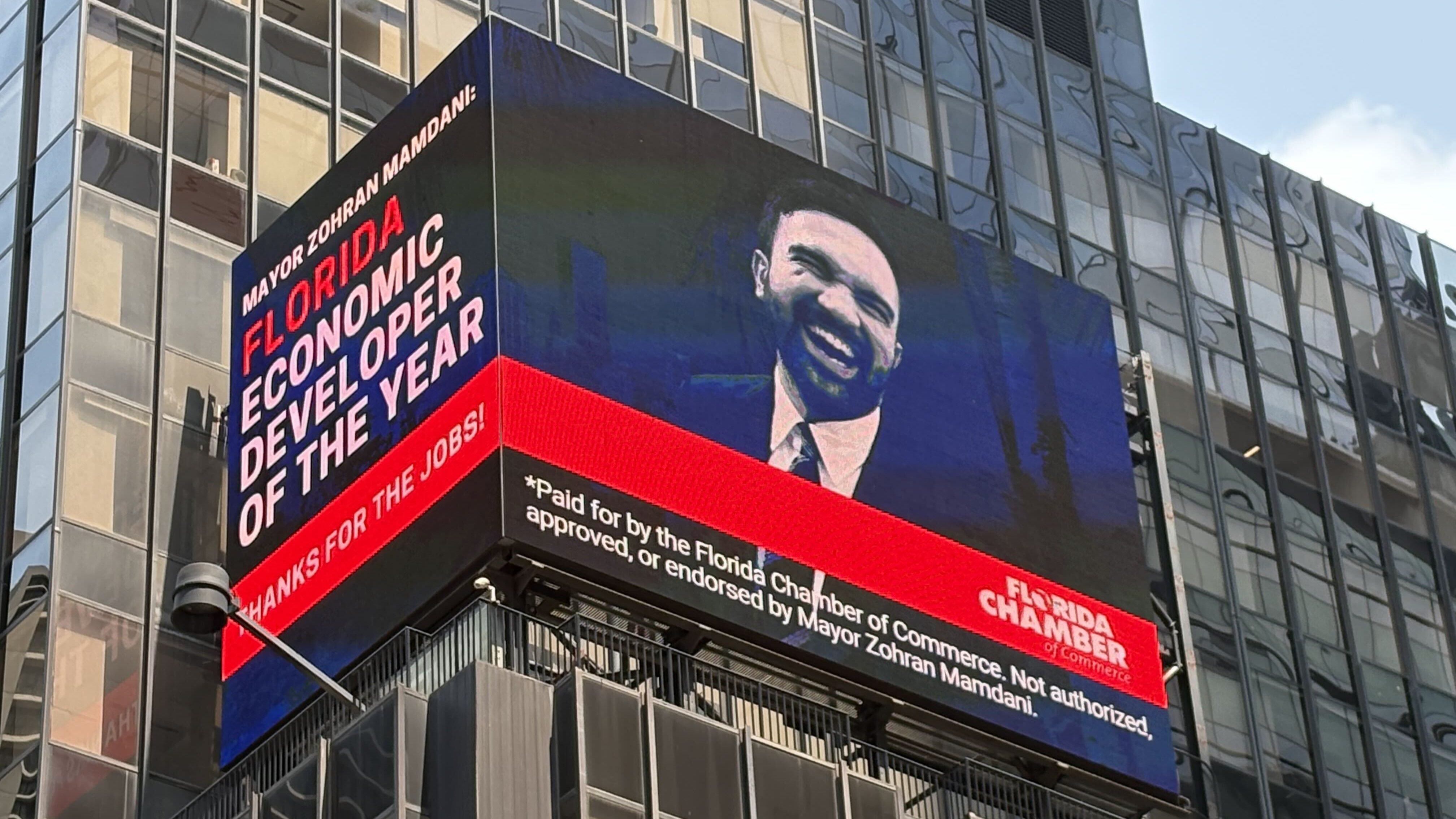 Mamdani trolled as Florida ‘Economic Developer of the Year' in Times Square billboard