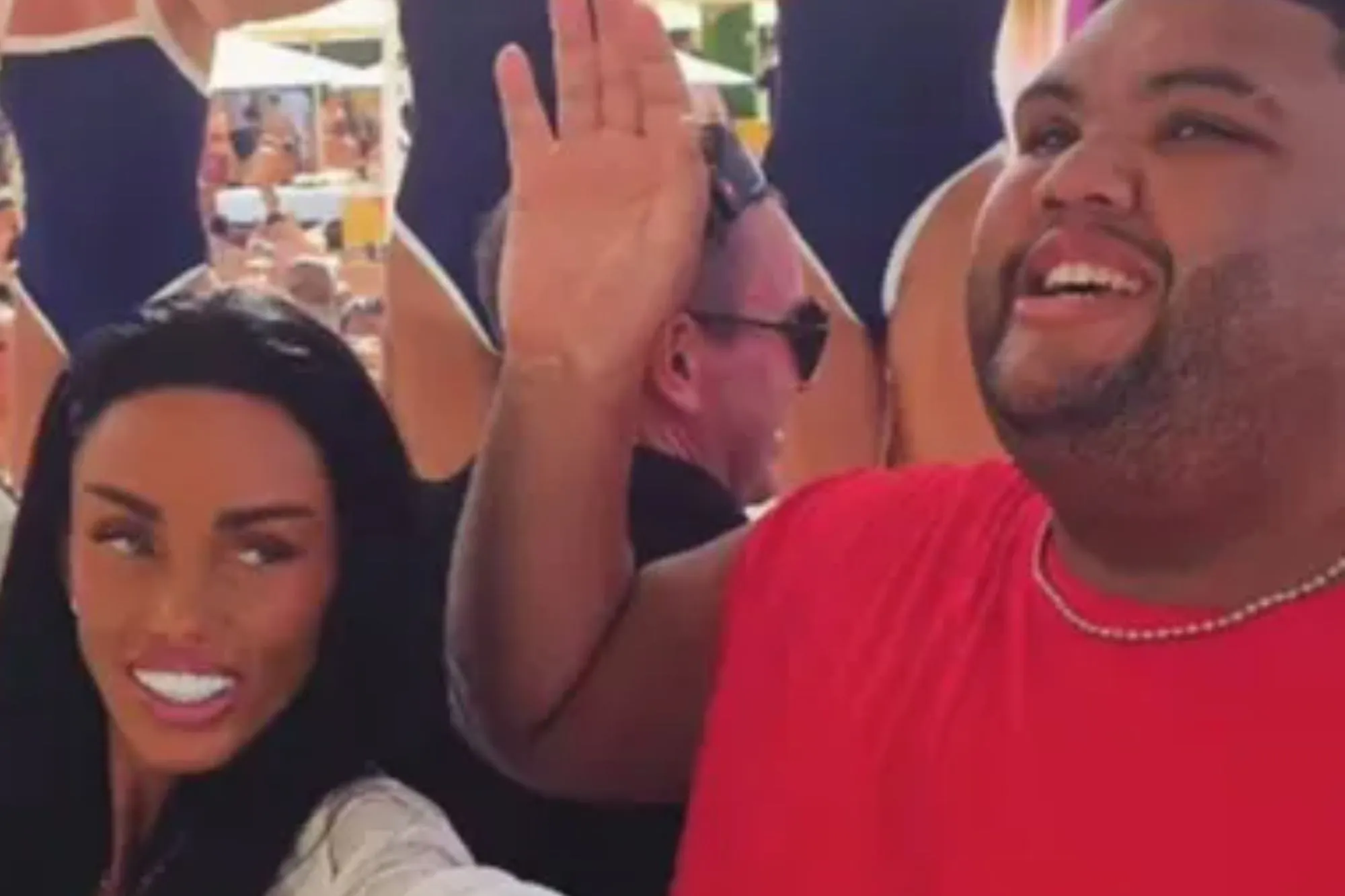 Katie Price cosies up to Wayne Lineker as she takes son Harvey to O Beach in Ibiza