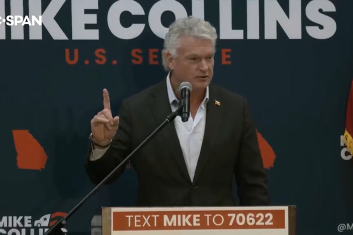 U.S. Rep. Mike Collins rallies voters in run for U.S. Senate in Augusta on Monday