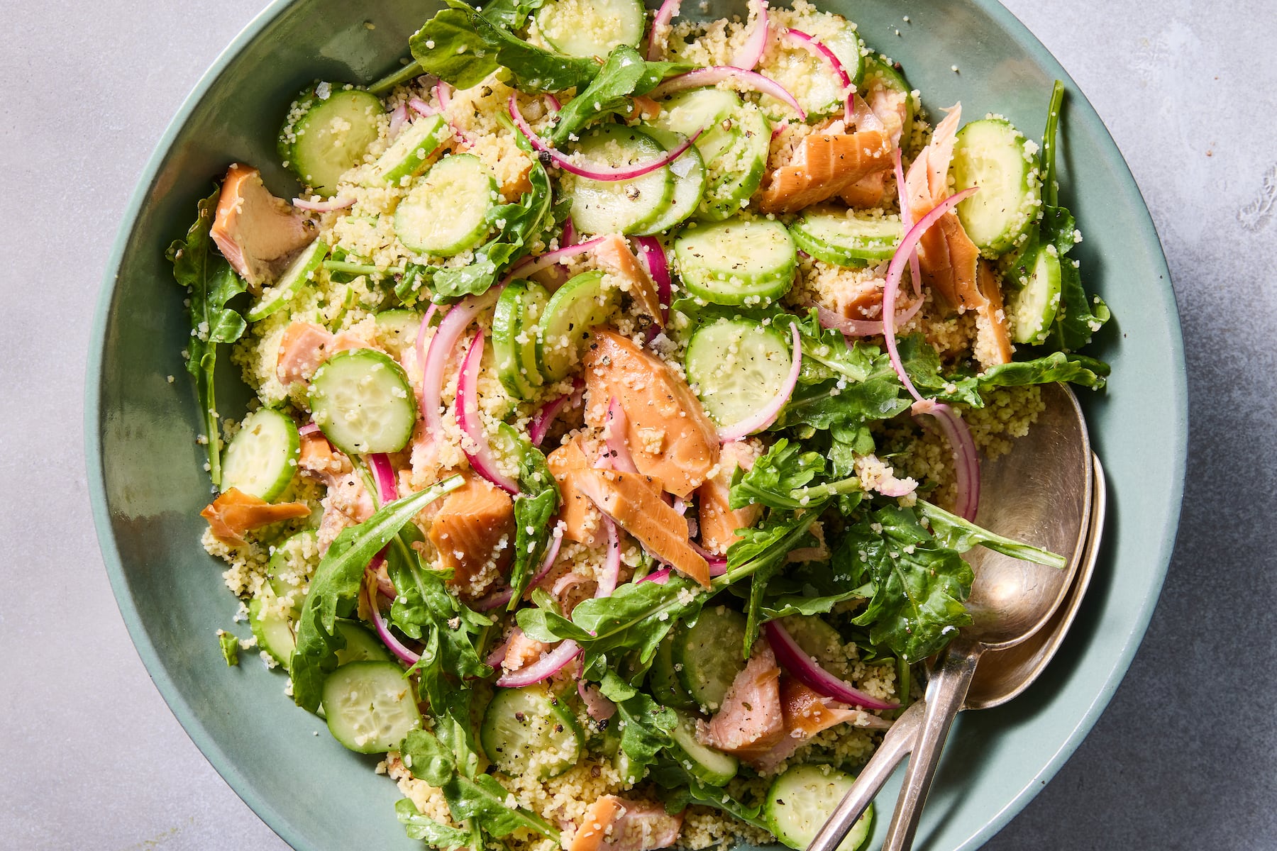 Hot-smoked salmon couscous salad