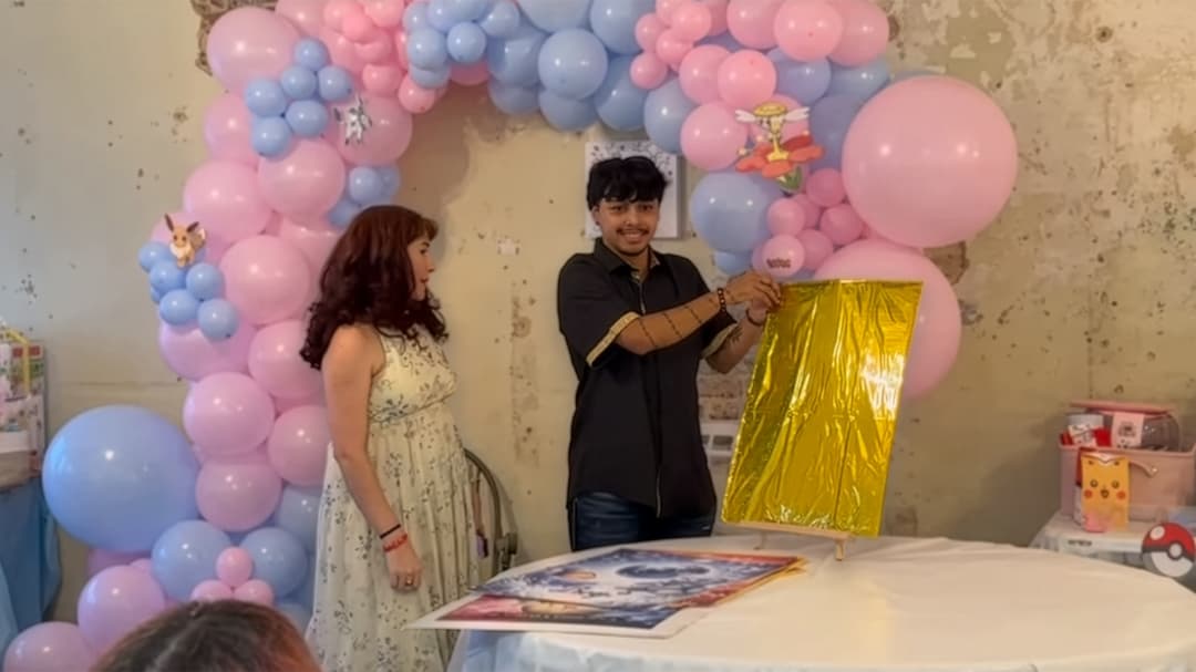 Couple goes viral using giant Pokemon TCG cards for gender reveal