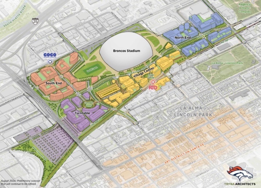 Broncos close on concrete property as work continues toward new stadium
