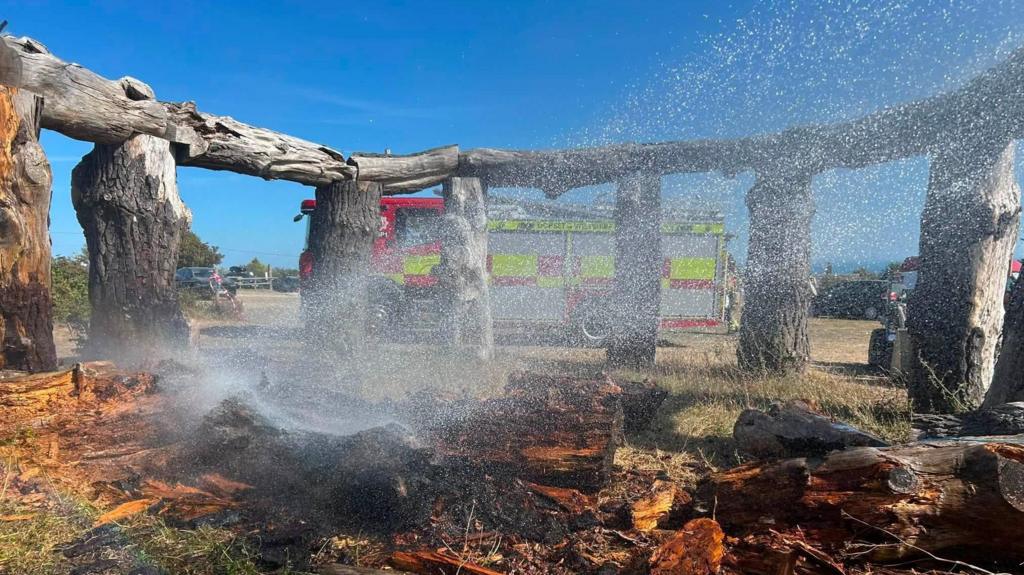 Mock 'Woodhenge' structure destroyed by fire