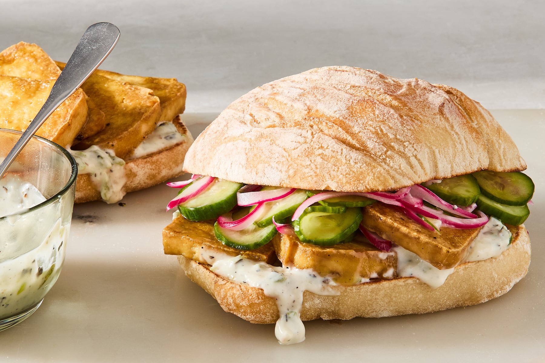 Sticky glazed tofu sandwiches