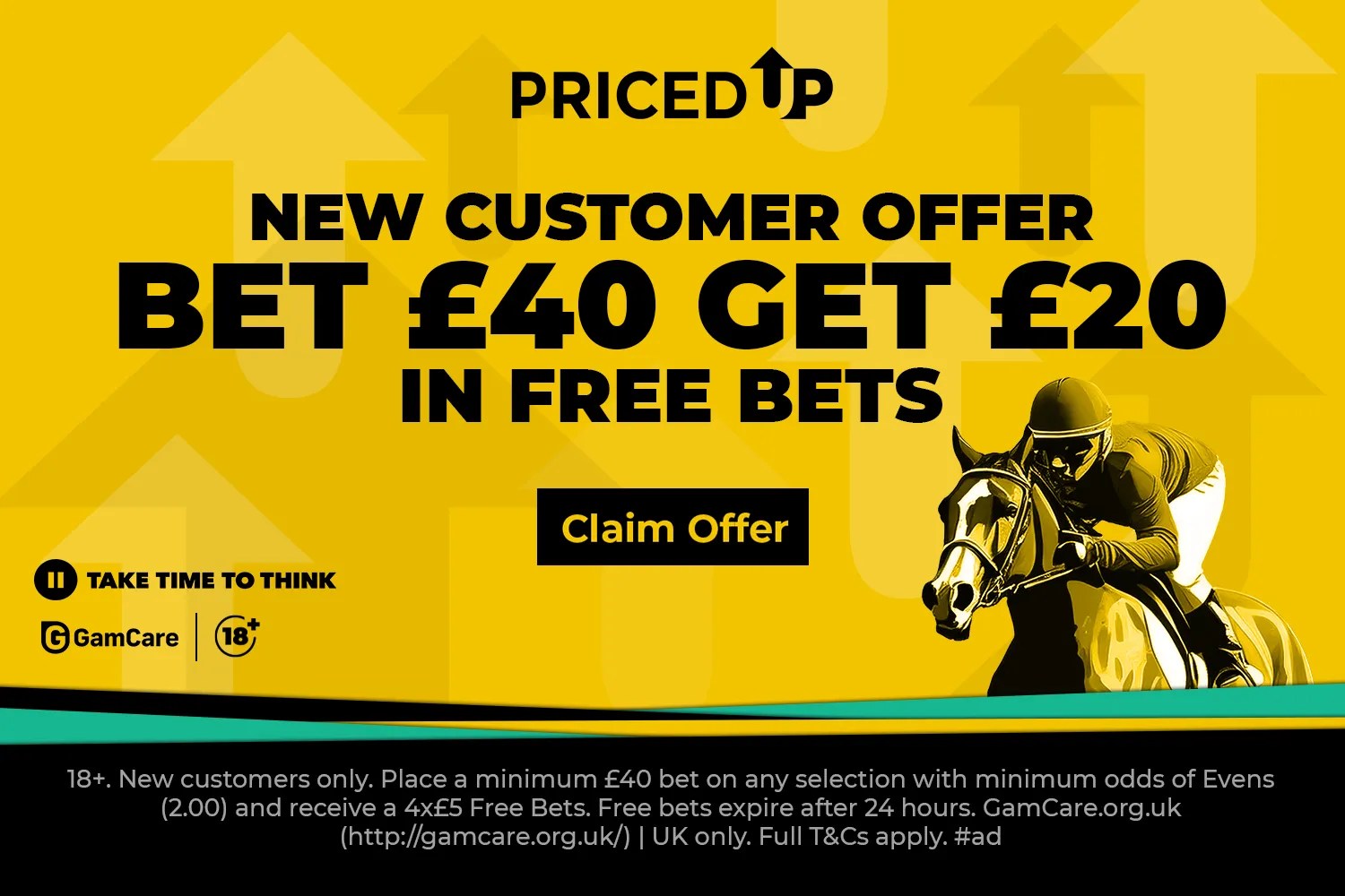 Get £20 in free bets for horse racing when you stake £40 with PricedUp