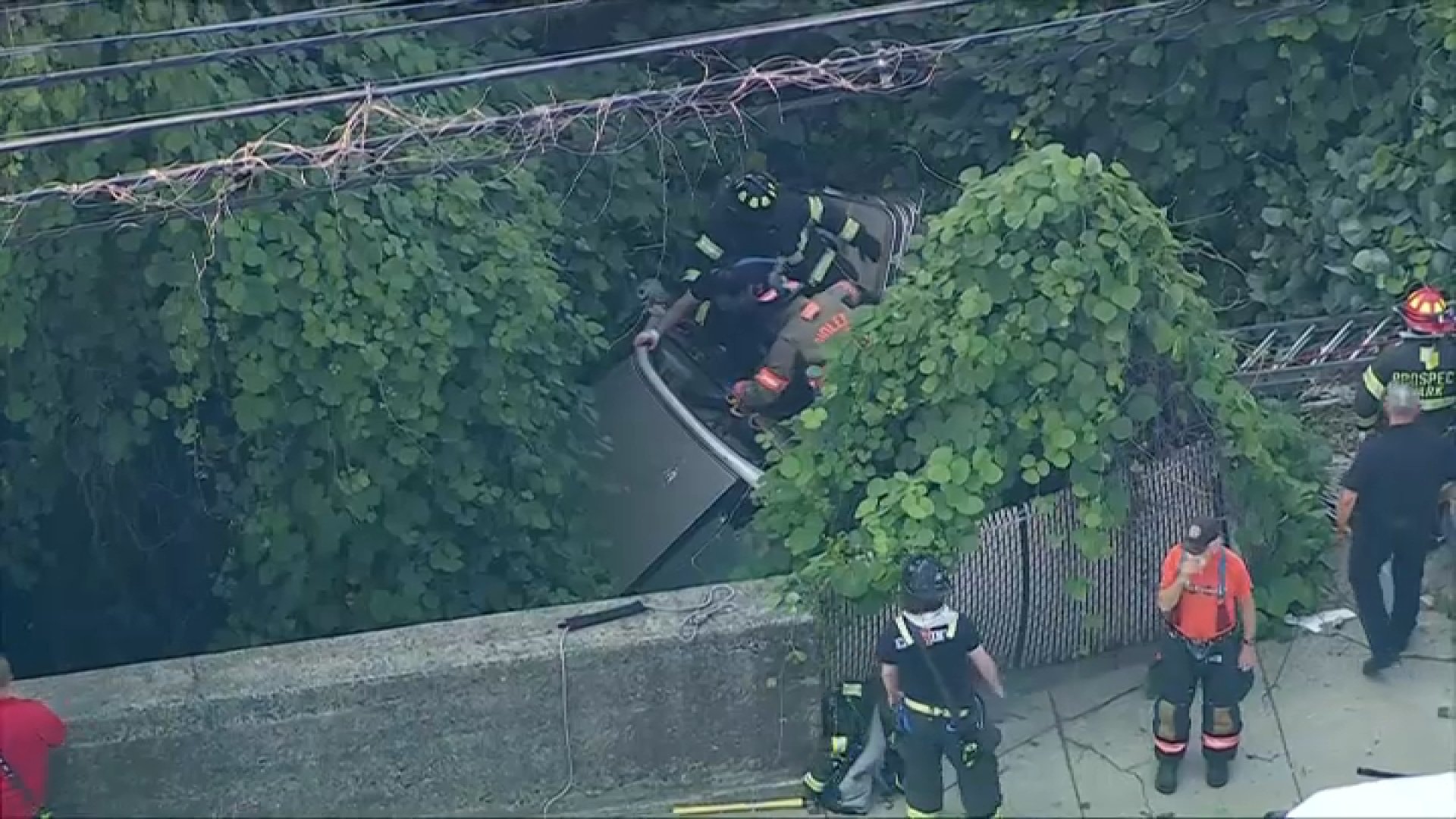 Crews work to pull driver from wreck after vehicle goes over Ridley Park median
