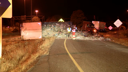 Semi-truck crash blocks I-405 off-ramp to I-90 in Bellevue, WA