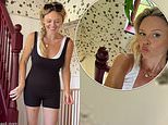 Emily Atack shows off her weight loss in a lycra unitard as she gives an update on her countryside home renovation