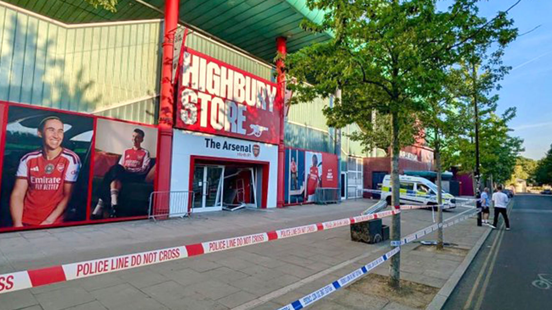 Arsenal Store in Highbury surrounded by police tape after thug breaks in under cover of darkness