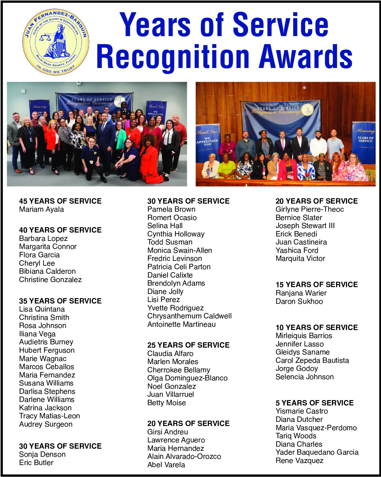 Years of Service Recognition Awards