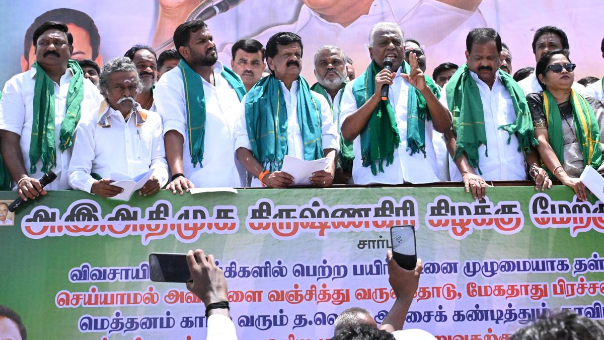 AIADMK protests against TVK-led govt. in Krishnagiri