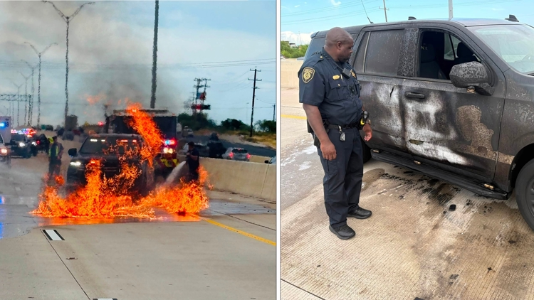 Bexar County deputy escapes constable unit just before vehicle became engulfed in flames on I-10
