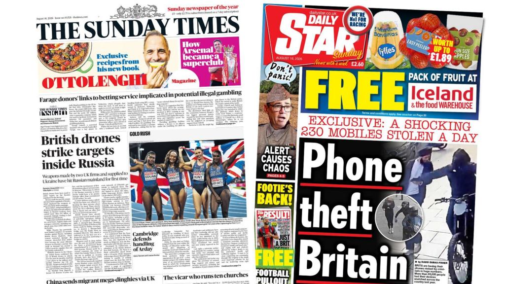 The Papers: UK-made drones 'strike Russia' and 'phone theft Britain'