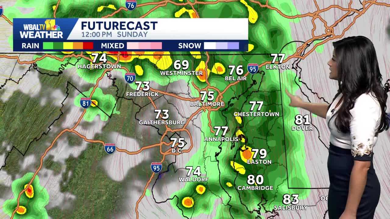 Periods of rain and thunder Sunday