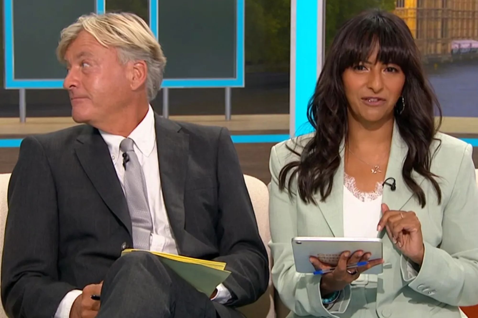 Moment GMB’s Richard Madeley calls out co-host after she’s late for the weather bulletin – and admits she was in the LOO