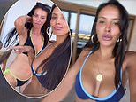 Maya Jama shows off her gorgeous curves in a blue bikini as she poses with her swimwear-clad mum Sadie, 51, during raucous Ibiza birthday trip