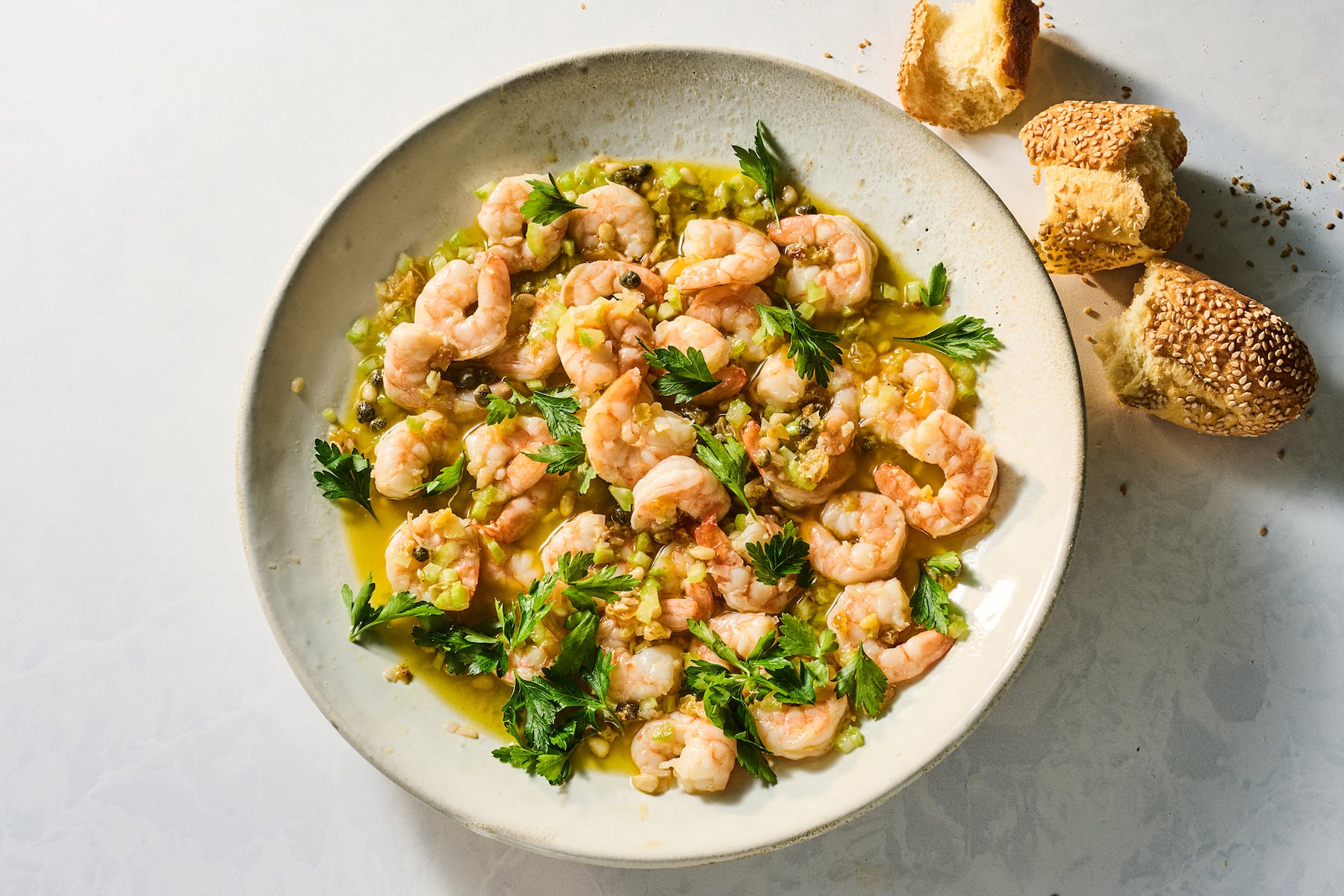 Citrus shrimp with capers and celery