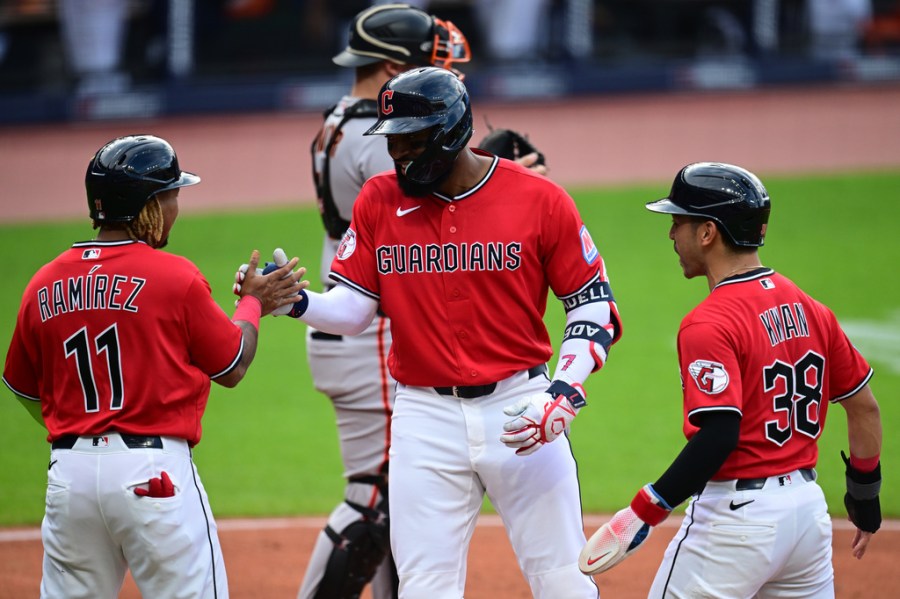 Adell erupts for career-high 6 RBIs, 455-foot homer as Guardians crush Giants 8-1