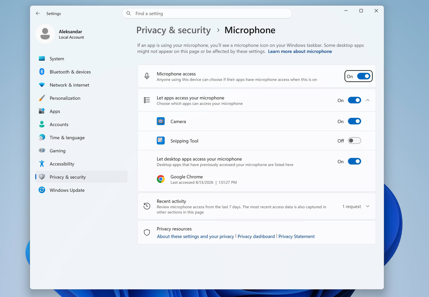 Windows 11 Adds Per-App Control for Microphone, Location, and Camera Access