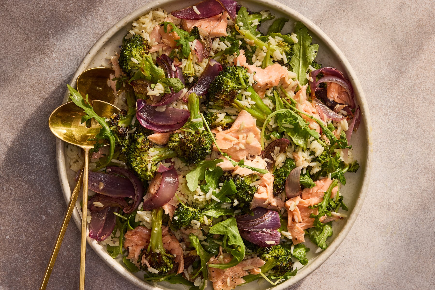 Roasted salmon and broccoli bowl