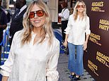 Sienna Miller puts on a stylish display in embroidered white shirt as she enjoys a child free night at Abigail's Party at the Harold Pinter Theatre