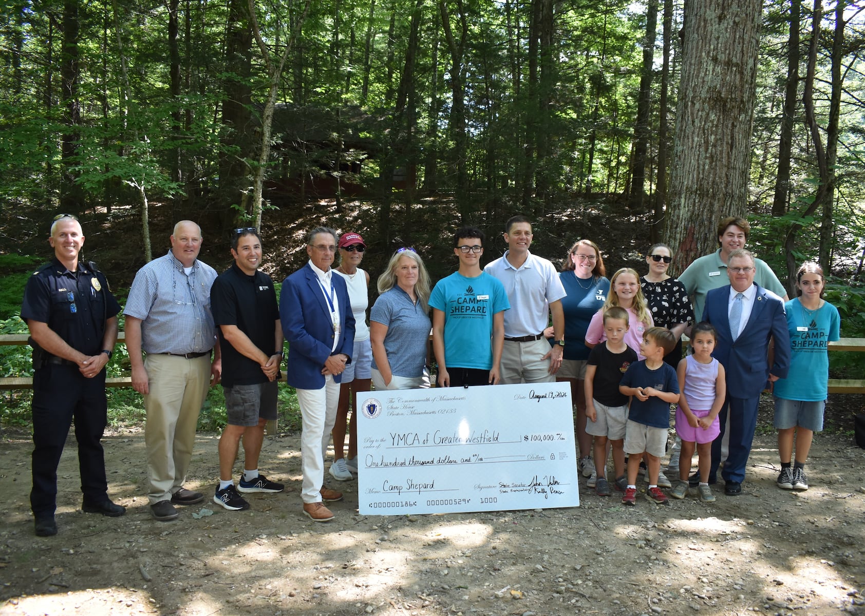 Velis presents $100,000 check to upgrade Westfield YMCA’s Camp Shepard
