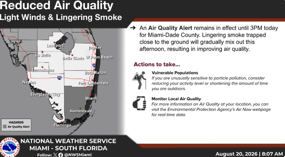 Miami-Dade under air quality alert for ‘lingering smoke,' NWS says