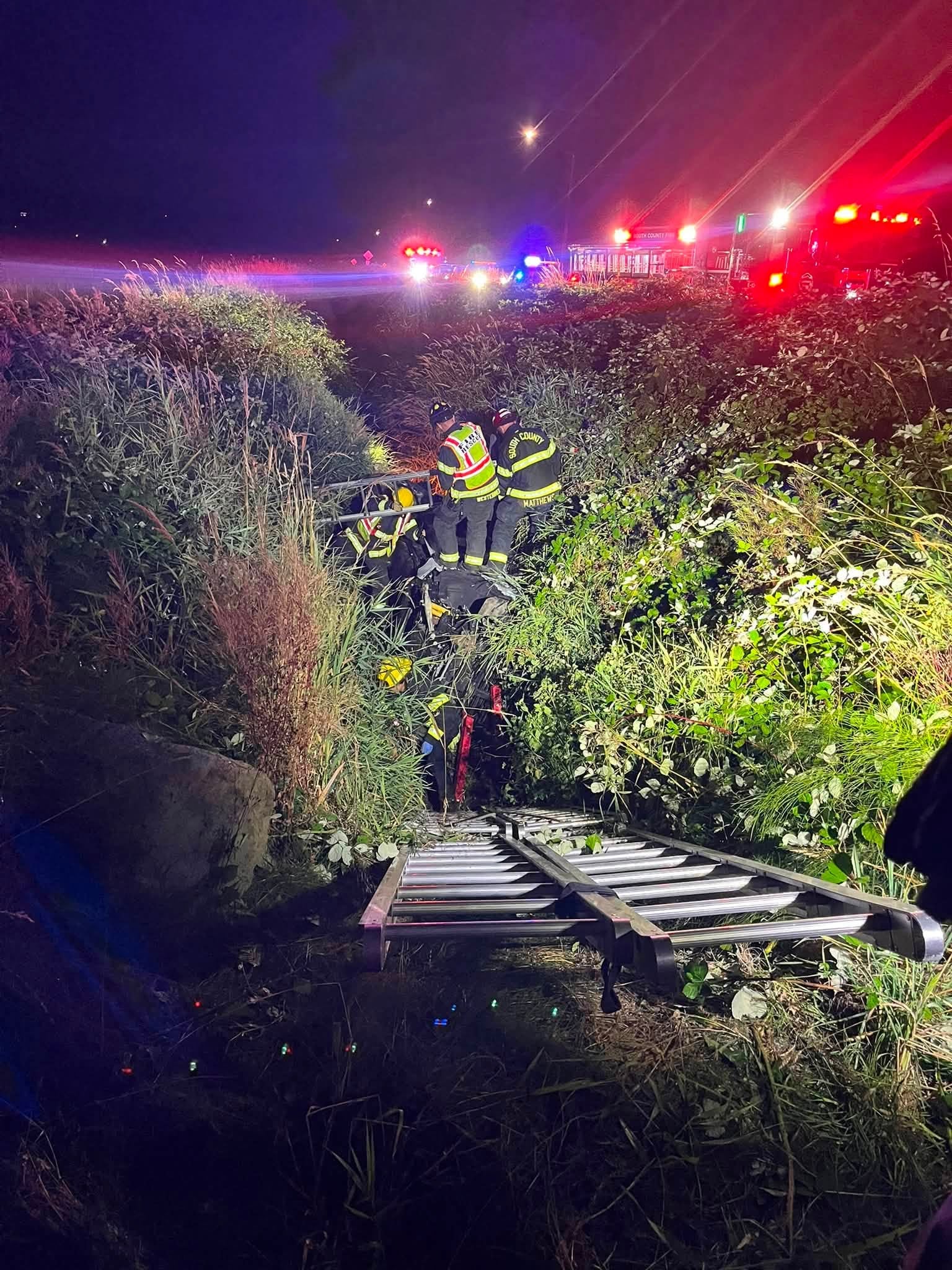 One taken to hospital after car goes off road, lands in ditch in Snohomish County