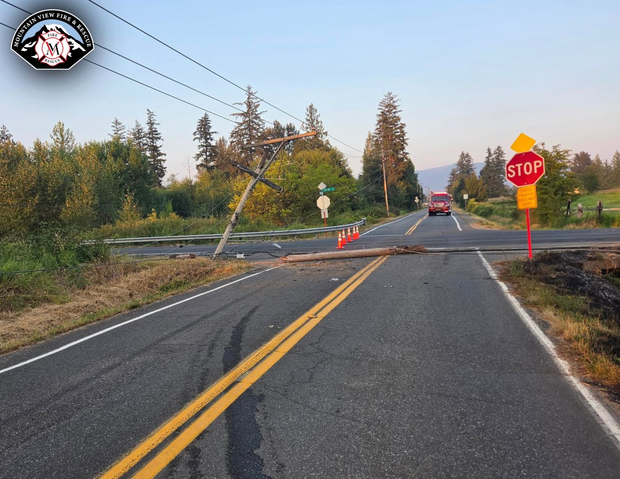 Car crash brings down power lines, ignites brush fire near Enumclaw