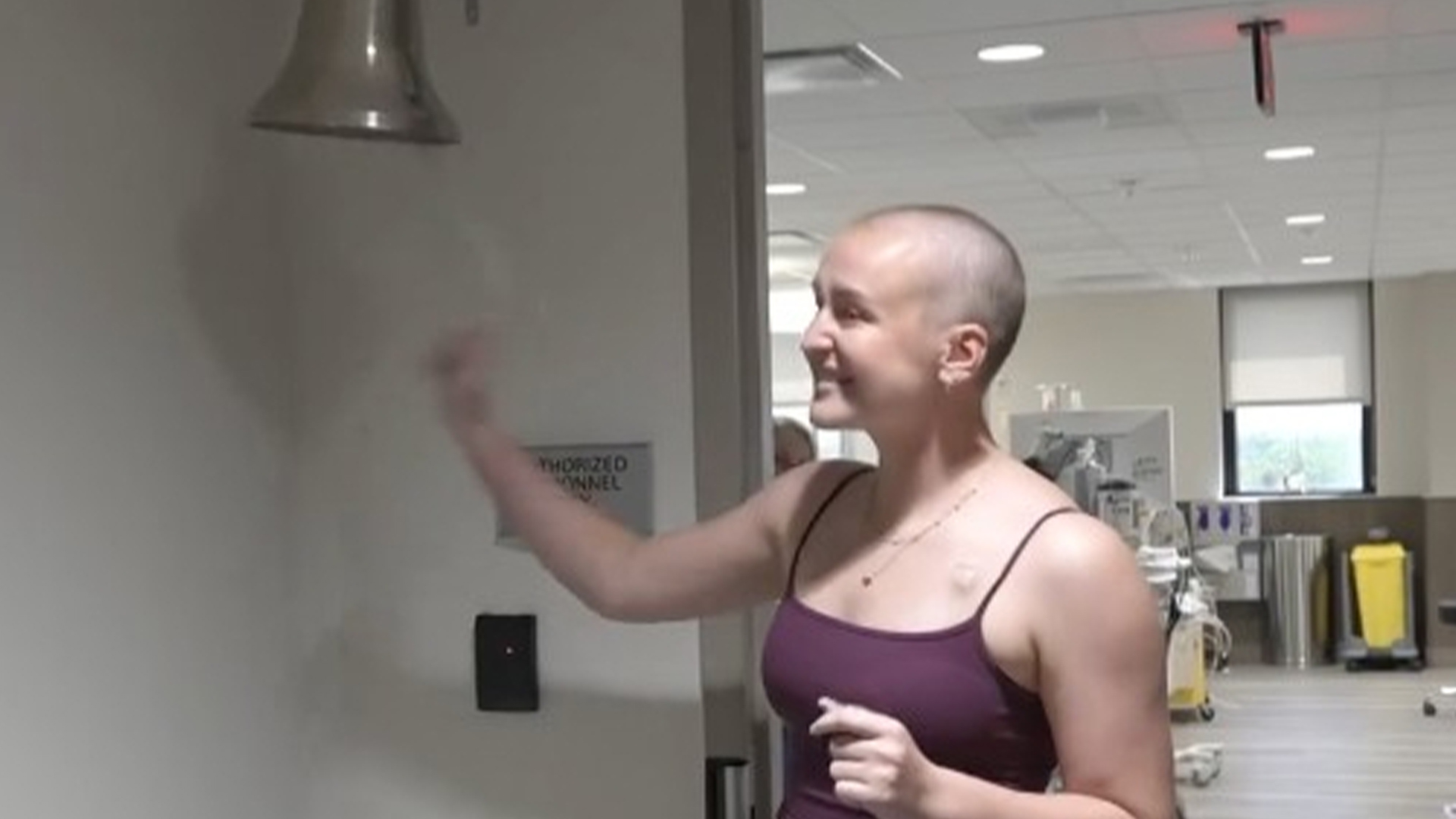 Emotional moment LSU soccer star rings bell at end of cancer treatment as teammates cheer her on in support