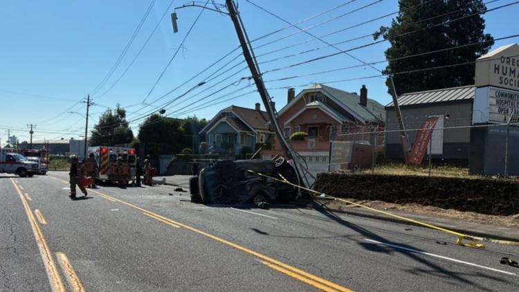 Multiple-vehicle crash involving power line pole closes Northeast Columbia Boulevard
