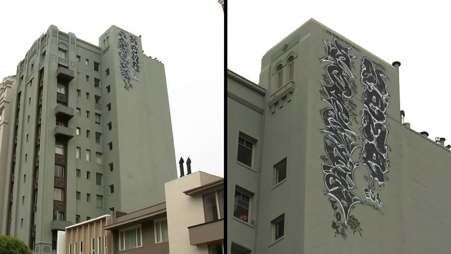 Graffiti atop SF Pacific Heights building draws mixed reactions. How did it get up there?